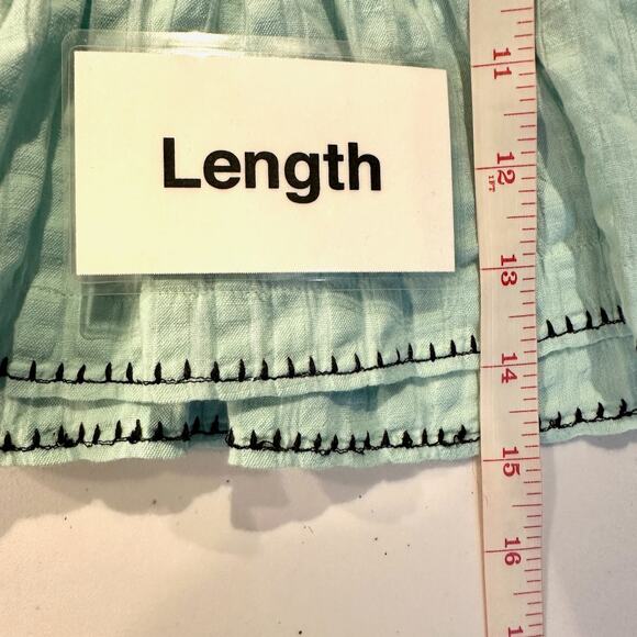 Tanya Taylor Emma Top Aqua and Navy Smocked Top with Balloon Sleeves Ruffles Med - Picture 9 of 11